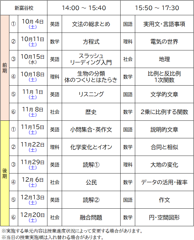 実戦ゼミスケジュール
富谷