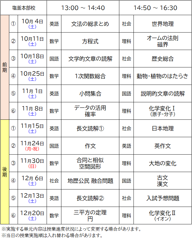 実戦ゼミスケジュール
塩釜